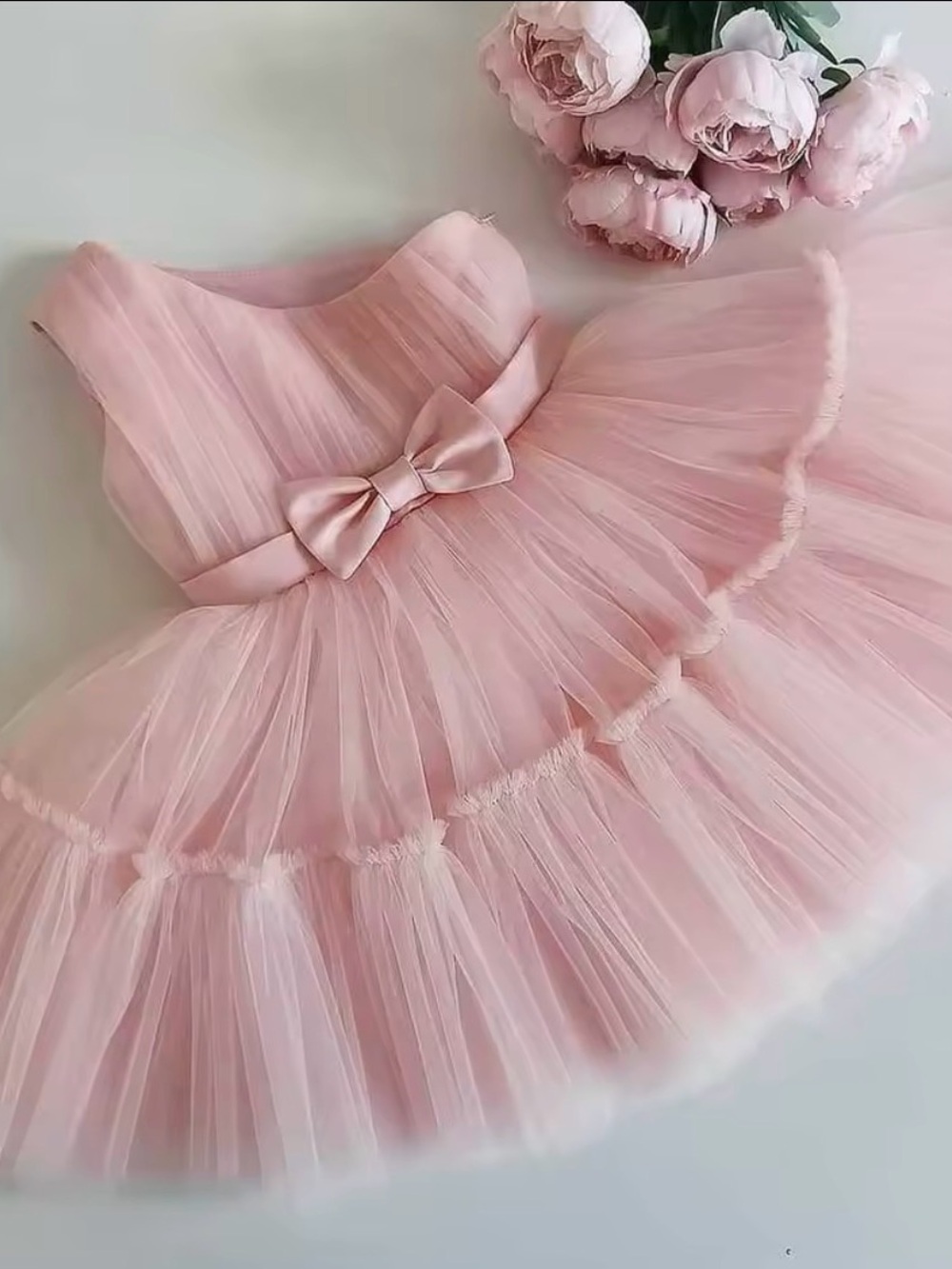 Pink Tulle Bow Kids Formal Dress